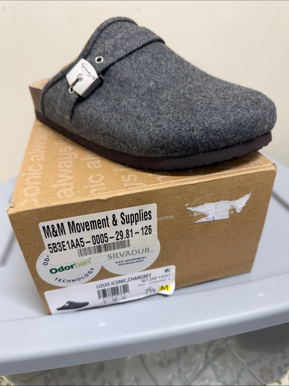 Louis Vuitton Charcoal Gray Felt Slip-On Clog